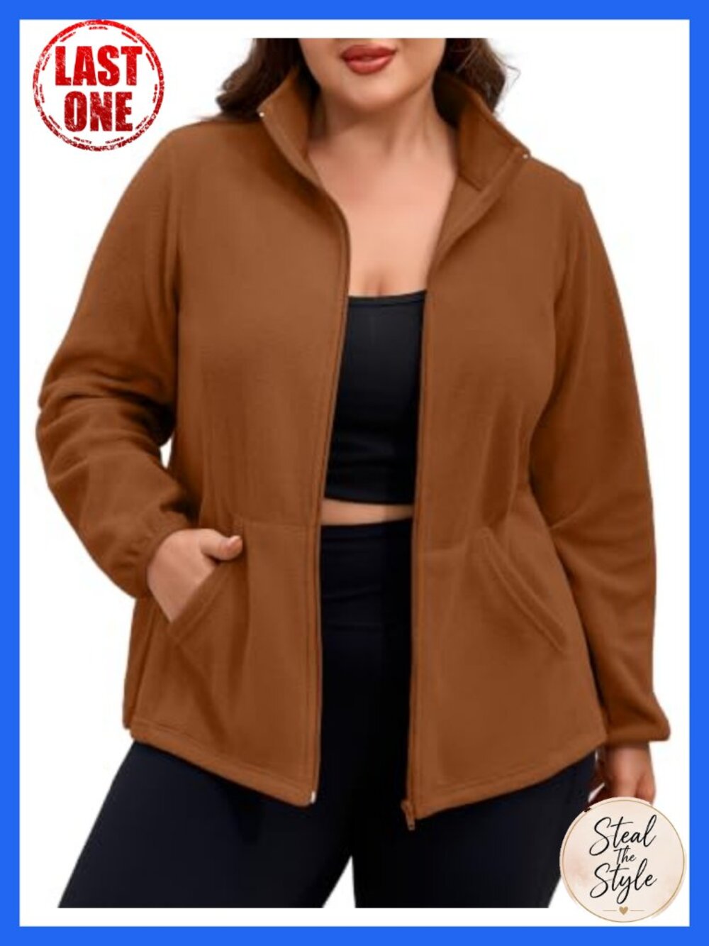 Plus Size Fleece Zip Up Jacket Warm Lined Coat with Pockets